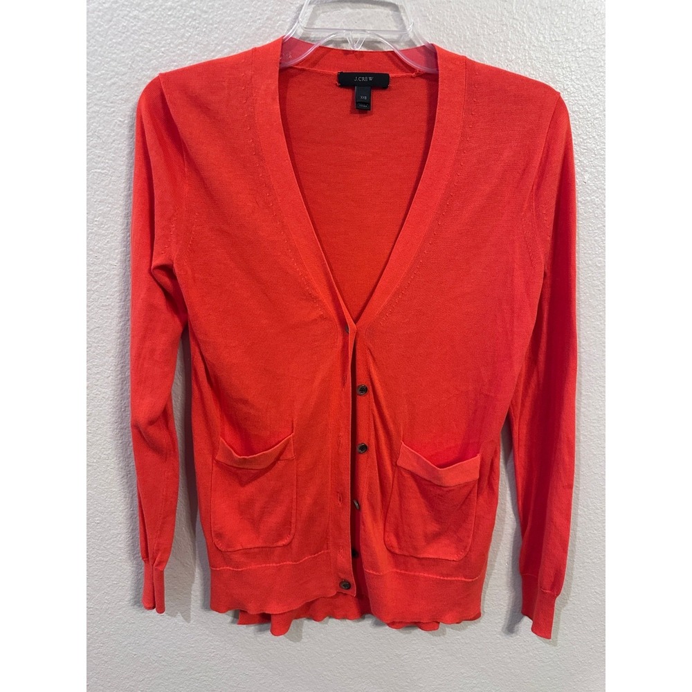 J. Crew Cardigan XXS Extra Extra Small Orange Cotton Knit Long Sleeve Pockets